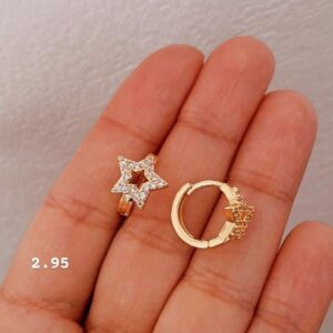 Aros Acero Dorado Huggie Estrellas Circones
