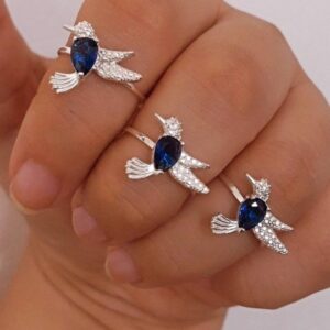 Anillo Plata Colibrí Piedra Azul Circones