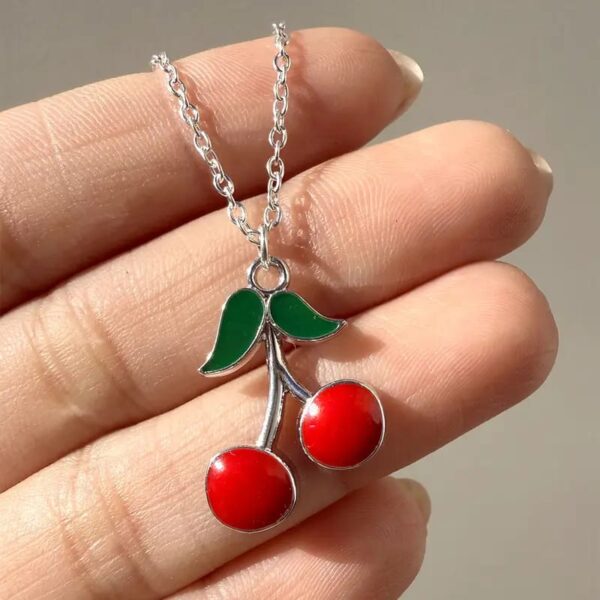 Collar Acero Dije Cerezas Esmaltadas