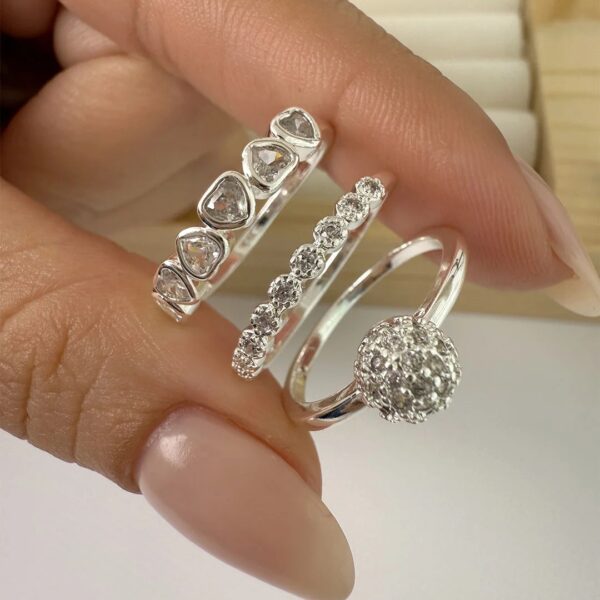 Pack x3 anillos corazones zingzan-piedritas -circulos