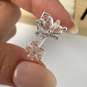 Anillo falange florcita+ mariposa-rosado claro (regulable)