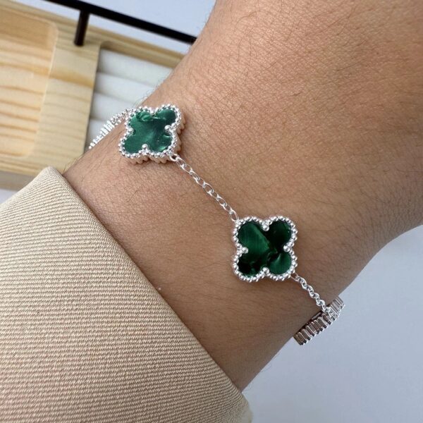 Pulsera tréboles símil mármol-verde