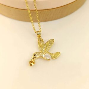Collar dorado colibri tornasol- piedrita colgante
