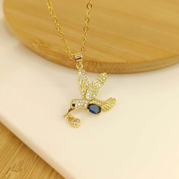 Collar colibri dorado azul- piedra colgante