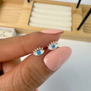 Abridor ojito esmaltado blanco centro celeste plata925