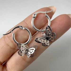 Argollas mariposa calada acero blanco