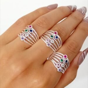 ANILLO 6 PIEDRAS COLORIDAS- PLATA GRUESA