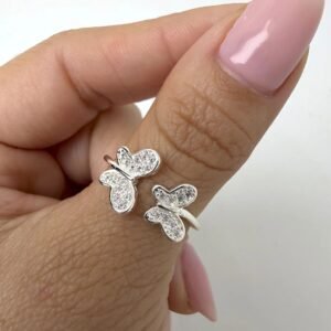 anillo doble maripositas - piedritas blancas