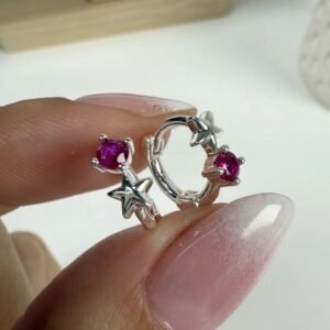 Argollas euge - estrellita / piedrita fucsia